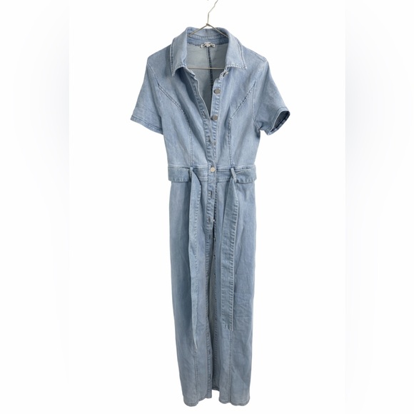 Fashion Nova Washed Denim Maxi Dress Small Button Front Belted Light Wash Chic - Picture 4 of 11